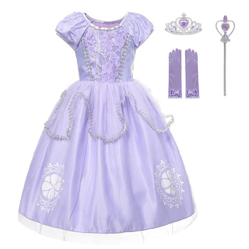 

Foral Tulle Girl Princess Dress Sofia Cosplay Costume Kids Birthday Party Costume Fancy Dress