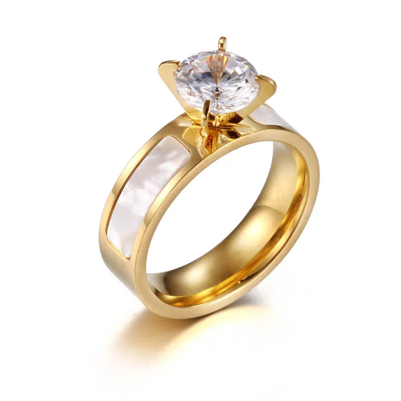 JZ057-w-gold Высокое качество Нержавеющая сталь& Стразы Кольца для мужчин и женщин золото/серебро/розовое золото Цвет обручальные кольца - Цвет основного камня: JZ057-w-gold