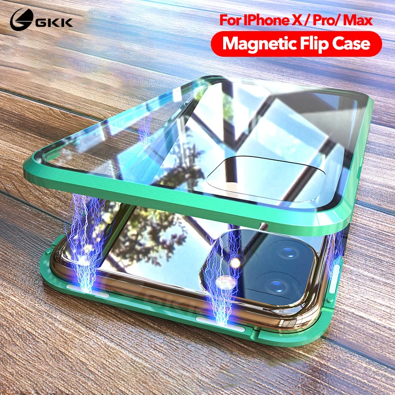 GKK Магнитный адсорбционный металлический чехол для IPhone 11 Pro Max чехол Полная защита 9H закаленное стекло крышка для IPhone 11 Pro Max чехол