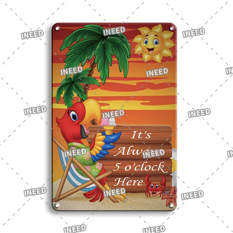 Wall Clock Modern Design Metal Signs Vintage Clock Tin Sign Tiki Bar Decor Plaque Babyroom Wall Sticker Metal Plate Decor