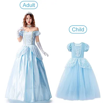 

Mother And Girls Rella Light Blue Dress Children Clothes Summer Elegant Princess Lace Gown Halloween Party Costume