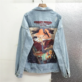 

2020 Spring and Autumn New Style Handsome Workwear Tops Retro Embroidered Loose-Fit Jeans Coat Women's Fashion Jean Jacket