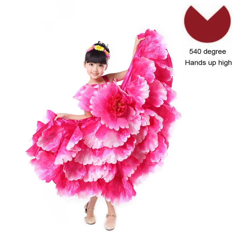 Color2 540 degree 6 цветов еврейской Gypsy Стиль, детская одежда для девочек платье для испанского фламенко с рюшами и цветами, Винтаж элегантная обувь на платформе, Свадебная вечеринка, одежда платье для танцев - Цвет: Color2 540 degree
