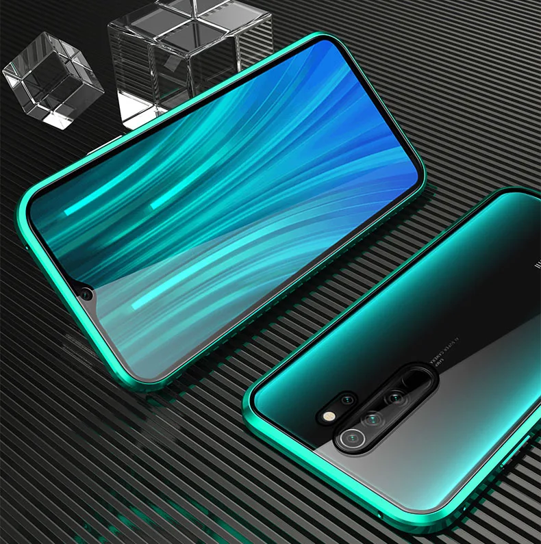 Зеленый Двойное закаленное Стекло Магнитный чехол для телефона для Xiaomi 6X8 9 SE 9T Max 3 Mix 2S 3 A2 A3 F1 Redmi Note 7 8 10 8A K20 CC9E Pro Чехол - Цвет: Зеленый