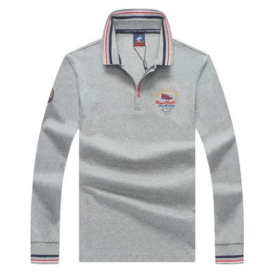 TC8839-GREY Повседневные поло с длинным рукавом мужские высококачественные хлопковые полосатые брендовые футболки поло Tace& Shark новая мужская одежда в деловом стиле - Цвет: TC8839-GREY