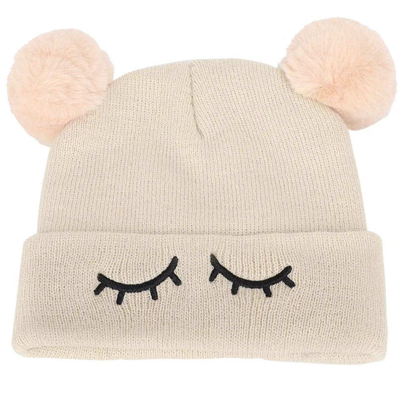 Шапка цвета хаки, розовый, Blink Eye Beanies, зимняя детская шапка с помпоном, вязаная Милая шапочка для девочек и мальчиков, повседневные однотонные детские шапки