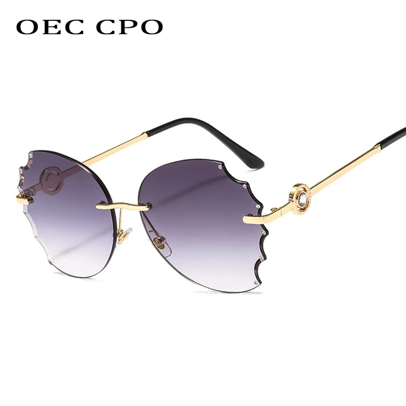 

OEC CPO Personality Butterfly Frameless Sunglasses Women Fashion Rhinestone Gradient Lens Female Sun Glasses Oversize UV400 O261