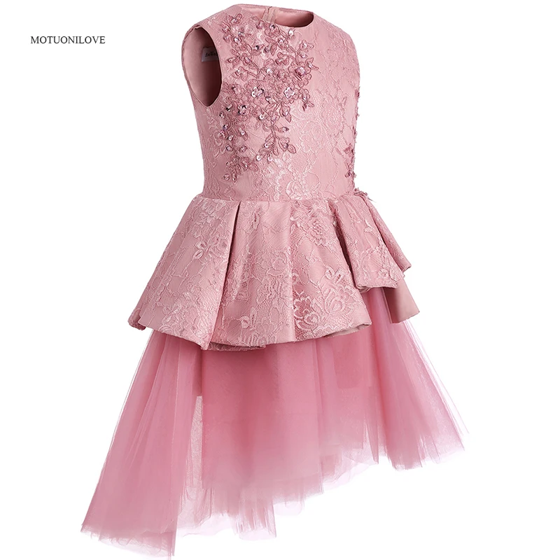 

High Quality High Low Lace Ruffle Flower Girl Dresses 2019 Girls Pageant Dress Short Front and Long Back Dress for Girls vestido