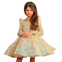 Robe de soirée d'anniversaire luxueuse pour filles, robe de bal élégante à paillettes pour adolescentes, robe de soirée pour enfants de mariage