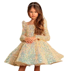 Vestido de festa de aniversário luxuoso para meninas vestido de baile elegante lantejoulas vestidos de noite para meninas adolescentes festa vestido para o casamento crianças