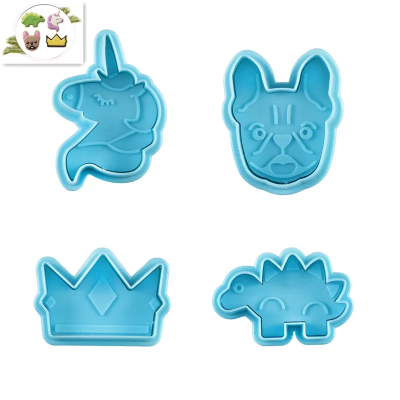 DIY 4pcs Crown Unicorn Dinosaur Cake Mold Cookie Cutters Spring Biscuit Fondant Cutter Set Creativity Mould Baking Sugarcraft | Дом и сад