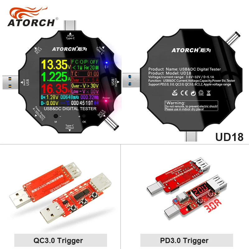 Testeur de tension USB 3.0 Voltmètre Multimètre Ampèremètre Numérique PD Chargeur de Type C Appareil de mesure de puissance pour courant tension capacité