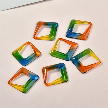 

Newest 30pcs/Lot 32mm Rainbow Colors Hollow Out Square Geometry Necklace Earring Floating Pendants Jewelry Charms Ornament DIY