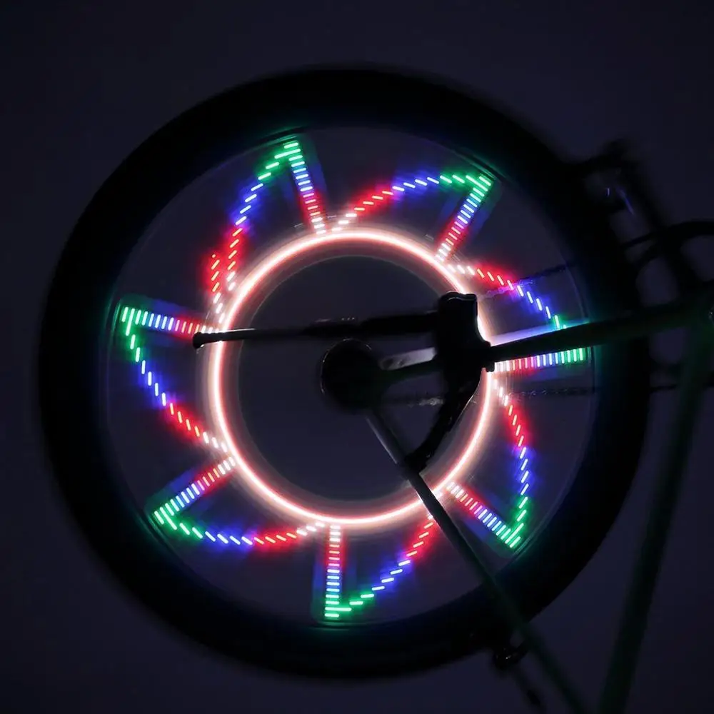 Двухсторонний 32 светодиодный 32-шаблон Водонепроницаемый колеса Сигнальные огни красочные Радуга для велосипедов фиксируется на велосипед спицы огни