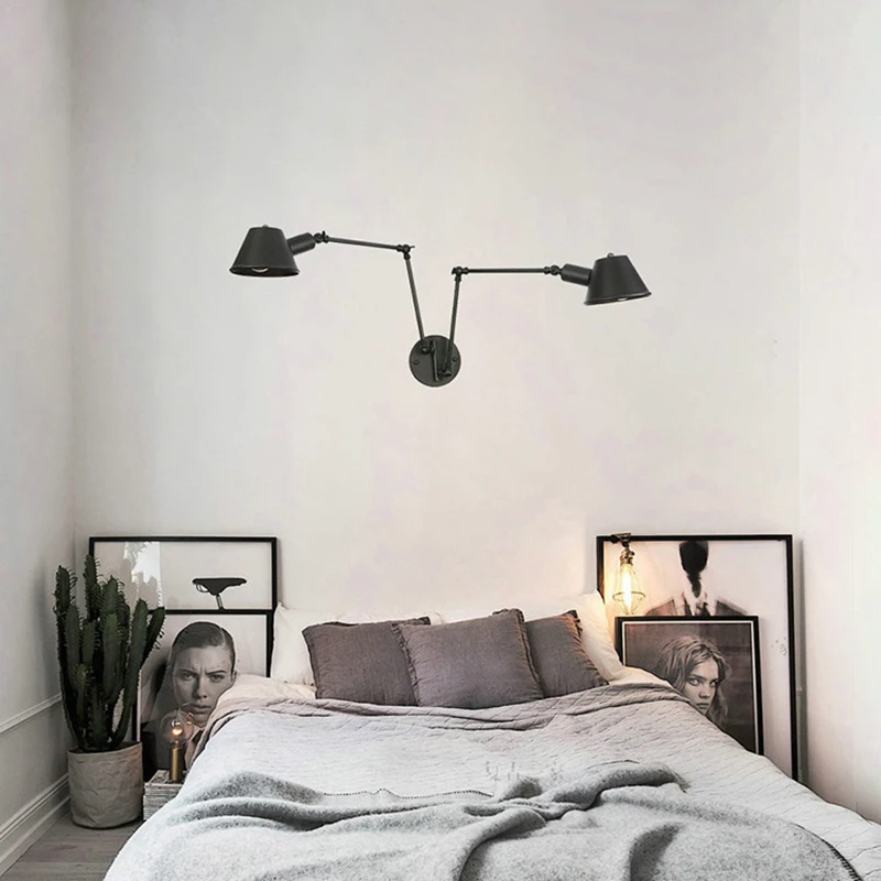 Black Rustic Vintage Swimming Arm Wall Lamp Retro Long Reading Lights Wall Adjustable Iron Applique Murale Luminaire Home led wall lamp wall sconces light wall lamp