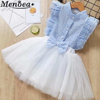 

Menoea Summer Dress 2020 Casual Style Girls O-Neck Clothes Set Striped Shirt+ Mesh Skirt Children Sleeveless Suits Kids