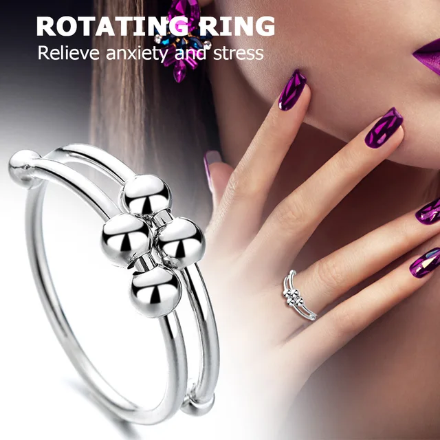 Rotating Fidget Beads Rings For Women Men Anti Stress Ring Spinner Adjustable Spiral Beads Rings Jewelry Gifts Anxiety Toy 4