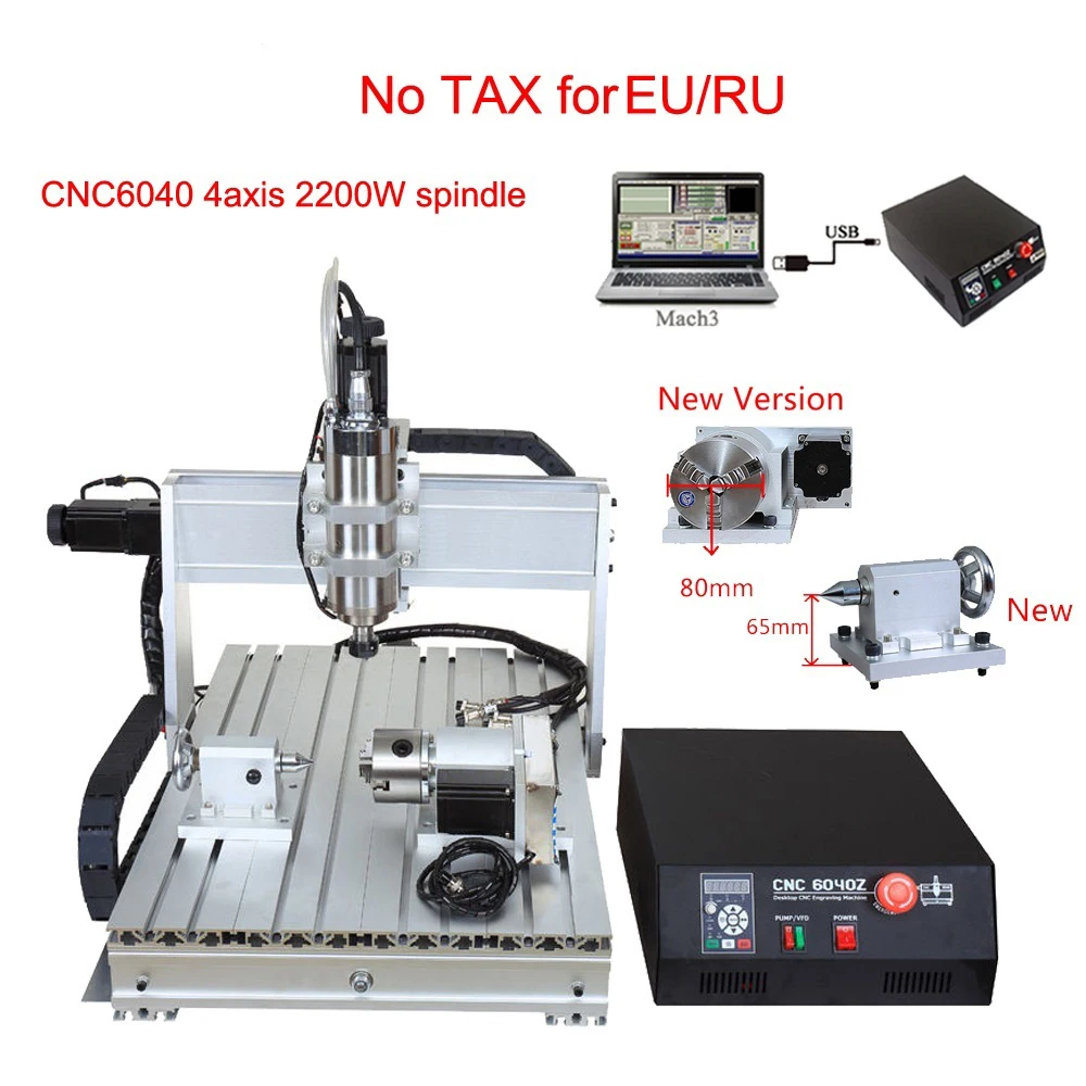 

CNC 6040Z 2.2KW 3/4axis Router Metal Mach3 USB milling Engraver Machine Wood Cut Aluminum DIY Carving Stable Independent Drive