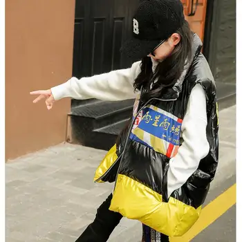 

6-14T Children Cotton Coats Vest thicker Warm Girls Glossy Parka Oversize Outerwear Waistcoat Modis kids winter jackets Y2327