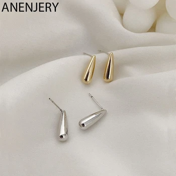 

ANENJERY Elegant Water Drop Small Stud Earrings Silver Color Fashion Geometric Jewelry For Women Party Gifts S-E1095