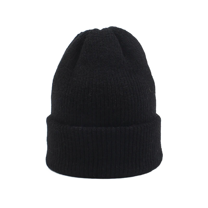 Черный Унисекс шапки для мужчин и женщин вязаные шапки шапка ребристая зимняя теплая шапка для девочек Студенческая облегающая шапка головные уборы зимняя шапка s - Цвет: Черный