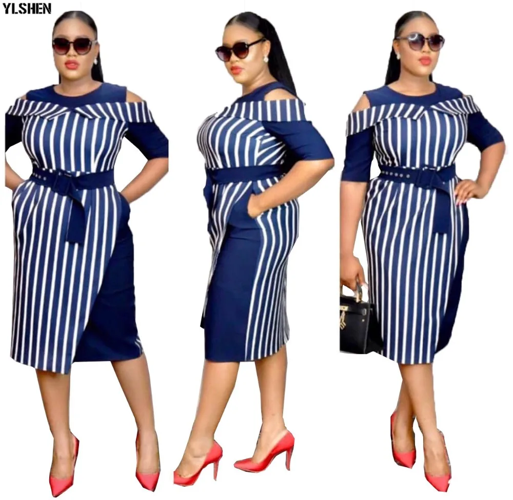 Stripe Print African Dresses for Women Dashiki Africa Dress African Clothes Bazin Ankara Dress Fashion Ladies African Clothing 02