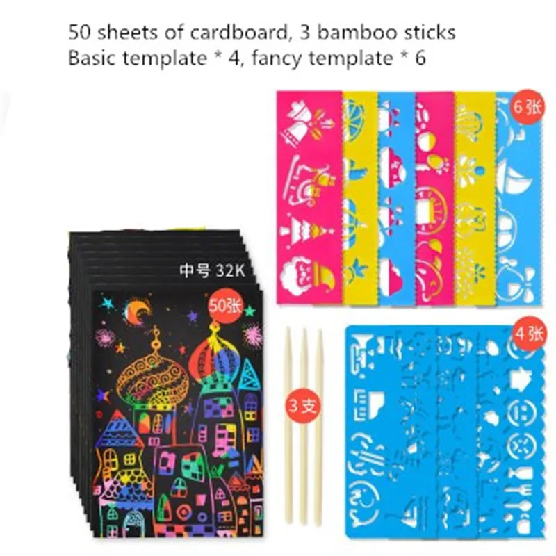 

50 Sheets Scratch Art Paper Magic Painting Toy draw Paper Magic Color Rainbow Scratch Art Paper Card Set DIY Painting Kids toys