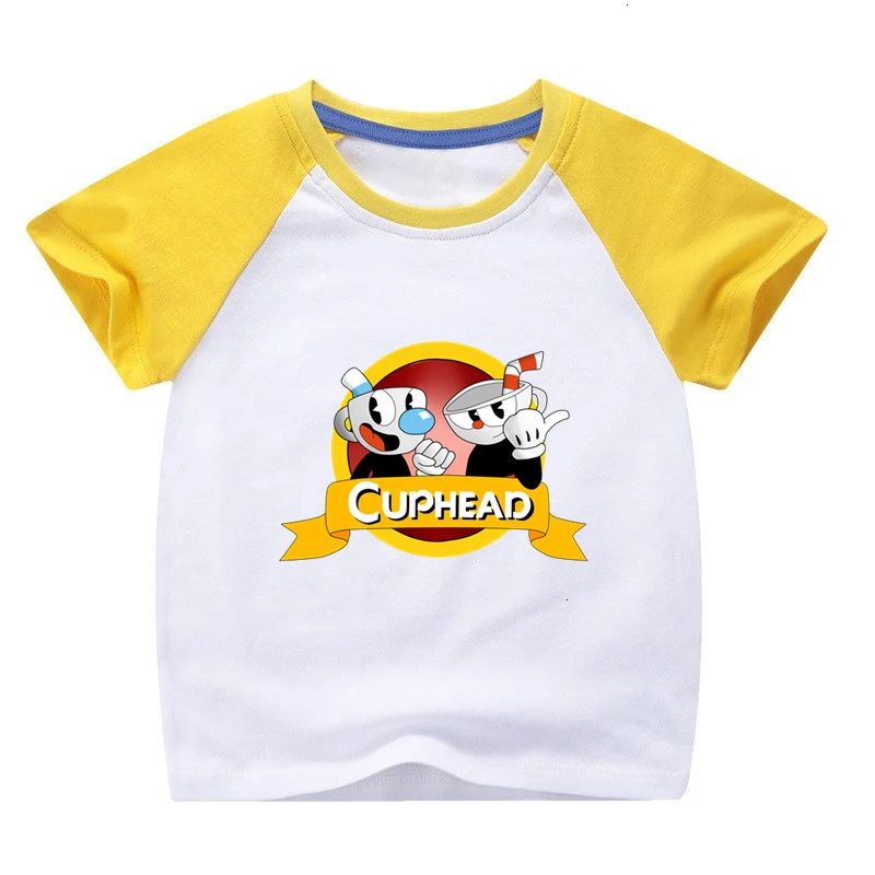 Одежда для малышей Летняя игра Cuphead/забавная комбинированная цветная футболка для девочек детские топы с круглым вырезом, Детская футболка с героями мультфильмов