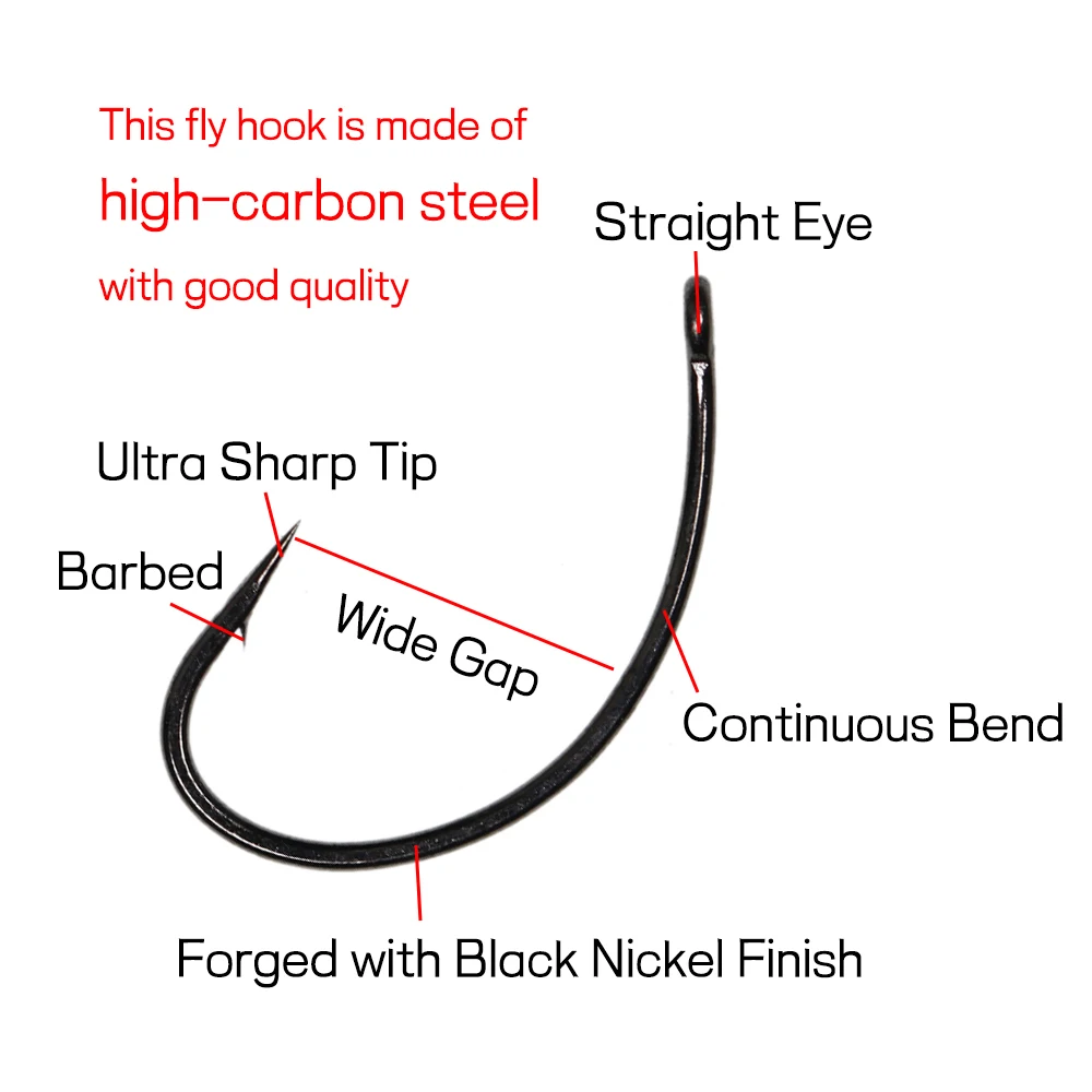 Bimoo 고탄소강 곡선 플라이 타이 피쉬 훅, 카디스 푸파 이머저스 크리플 및 클링해머 스타일 드라이 플라이 #6-#18, 100 개  - AliExpress