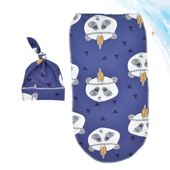 

1pc Anti-scare Wrap Swaddle Beautiful Baby Sleeping Bag Comfortable Knotted Hat Newborn Printed Headdress (Panda Pattern)
