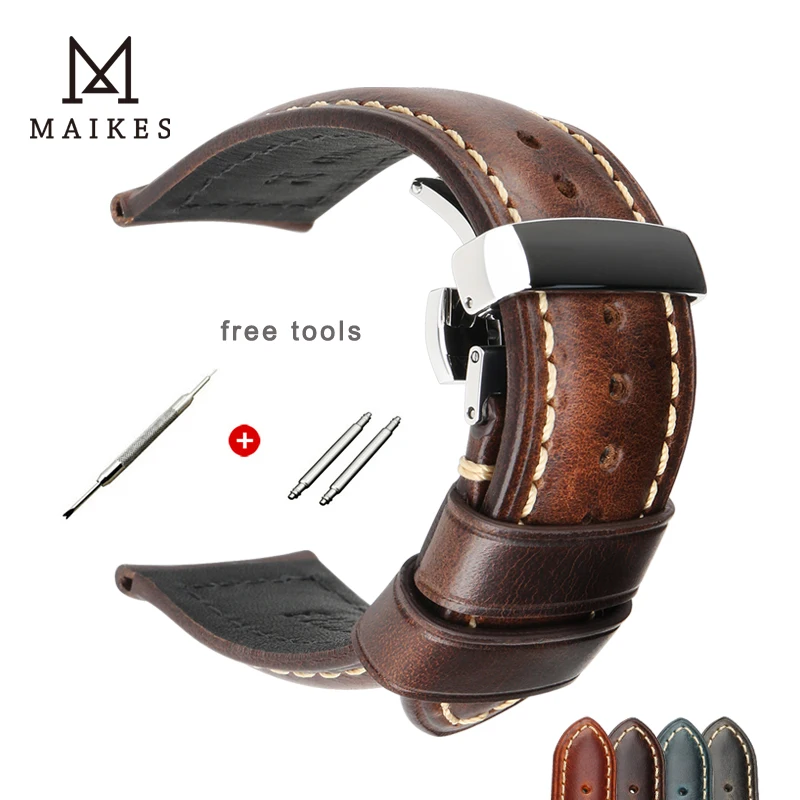 

Maikes 22mm Watch Band Leather Watch Straps 18-26mm Watchbands Watch Accessories High Quality Genuine Watch Strap