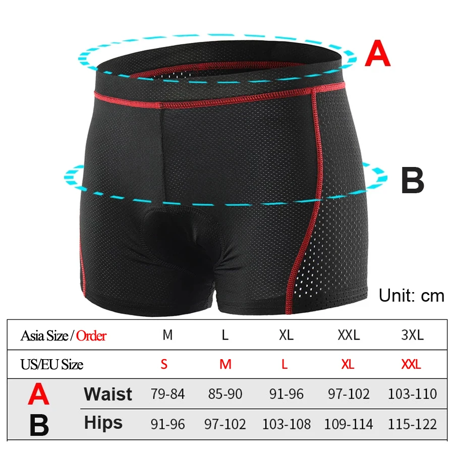 NEWBOLER Breathable Cycling Shorts Cycling Underwear 5D Gel Pad Shockproof Bicycle Underpant MTB Road Bike Underwear Man Shorts 5