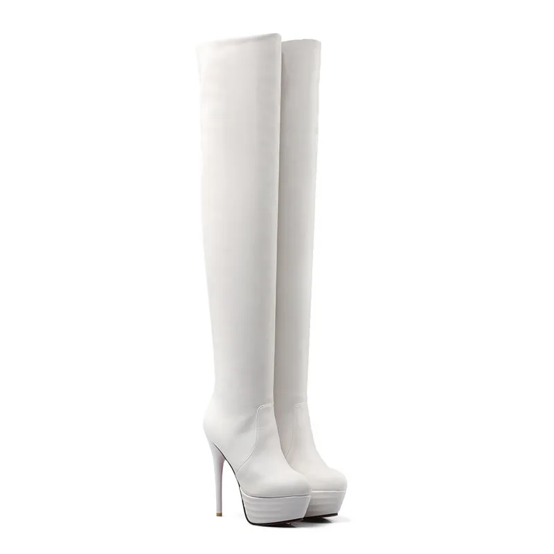 Smirnova/Большие размеры 34-46, модные женские осенне-зимние высокие сапоги выше колена с круглым носком пикантные сапоги на сверхвысокая платформа
