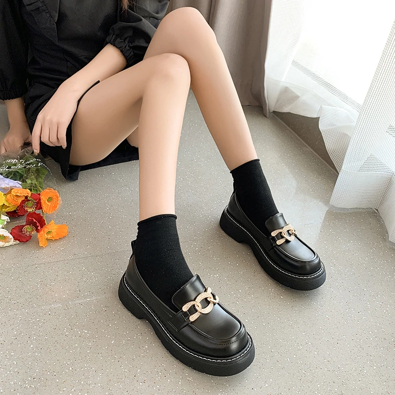 

Туфли женские на плоской подошве, лоферы в стиле «лолита», туфли-оксфорды с цепочкой, винтажные мягкие лоферы, весна, 2021