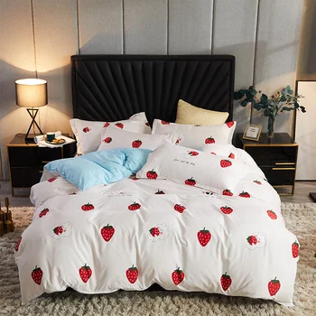 

Nordic Duvet Cover Set 220x240 Strawberry Striped Couple Bed Quilt Bed Sheet and Pillowcase Bedding Set King Size Single Double