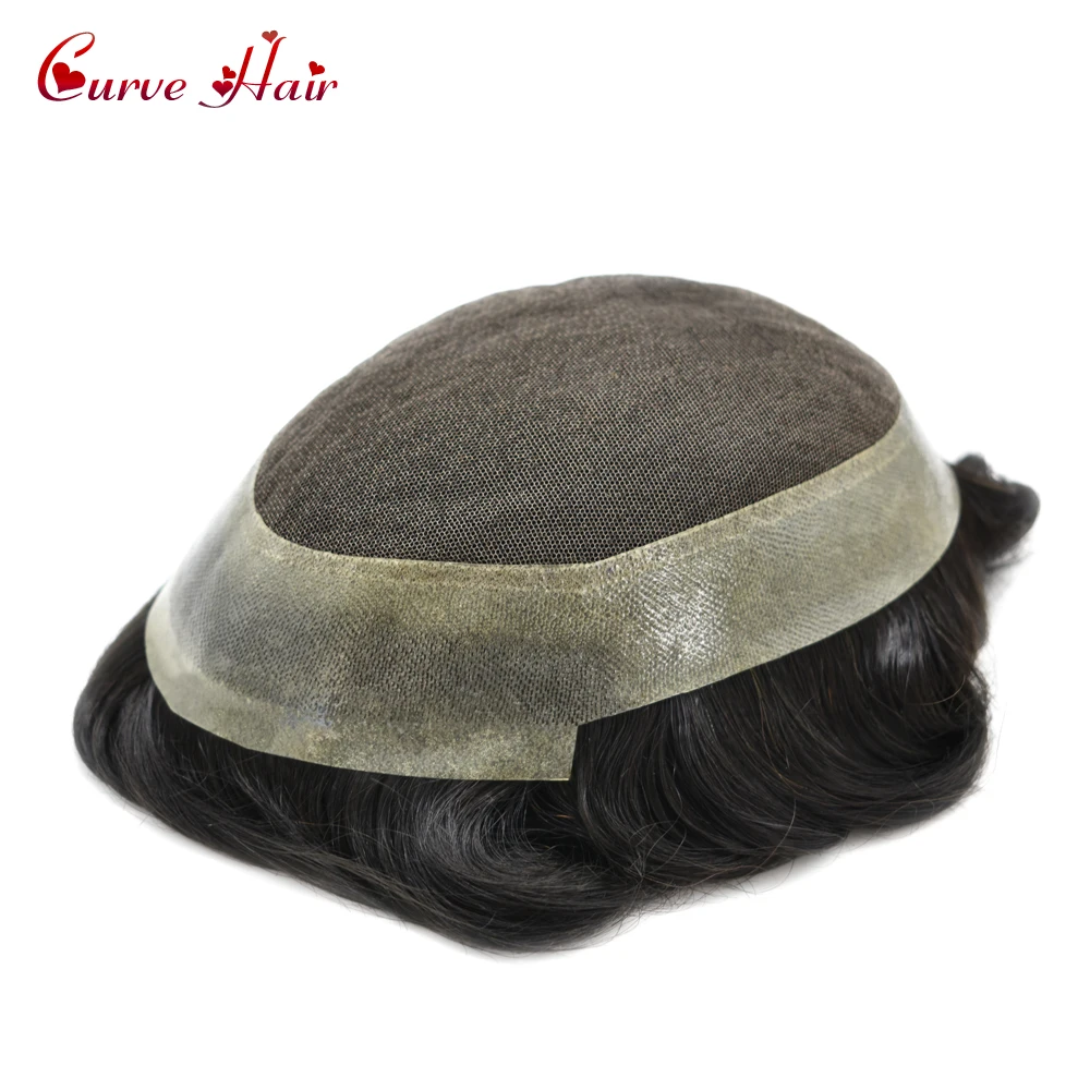 Французский парик из человеческих волос для мужчин 1B Off Black French Lace с прозрачным поли