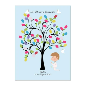 

Qianxiaozhen Personalized Canvas Fingerprint Tree Signature DIY Guest Book For Boy First Holy Communion Souvenir Decorations