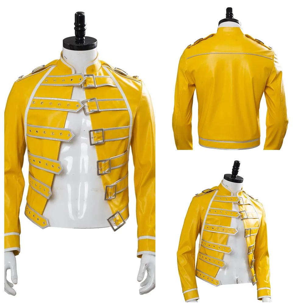 

Queen Lead Vocals Freddie Mercury Cosplay Costume Yellow Jacket Adult Men Outfit Coat Cosplay Halloween Carnival Costume