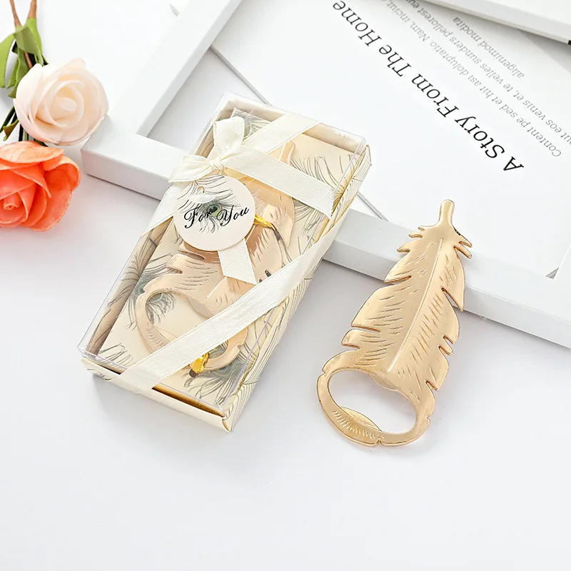New Design Feather Shape Beer Bottle Opener Small Wedding Favors for Guests Gold Zinc Alloy Openers Tools Kitchen Gadgets | Дом и сад