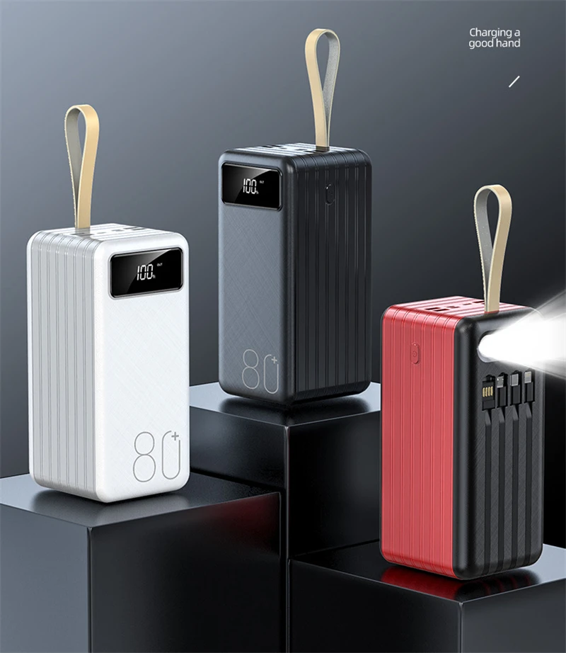 80000mAh Power Bank Built in Cable Portable Charger External Battery Pack Powerbank for iPhone 12 11 iPad Macbook Phones Tablets power bank battery