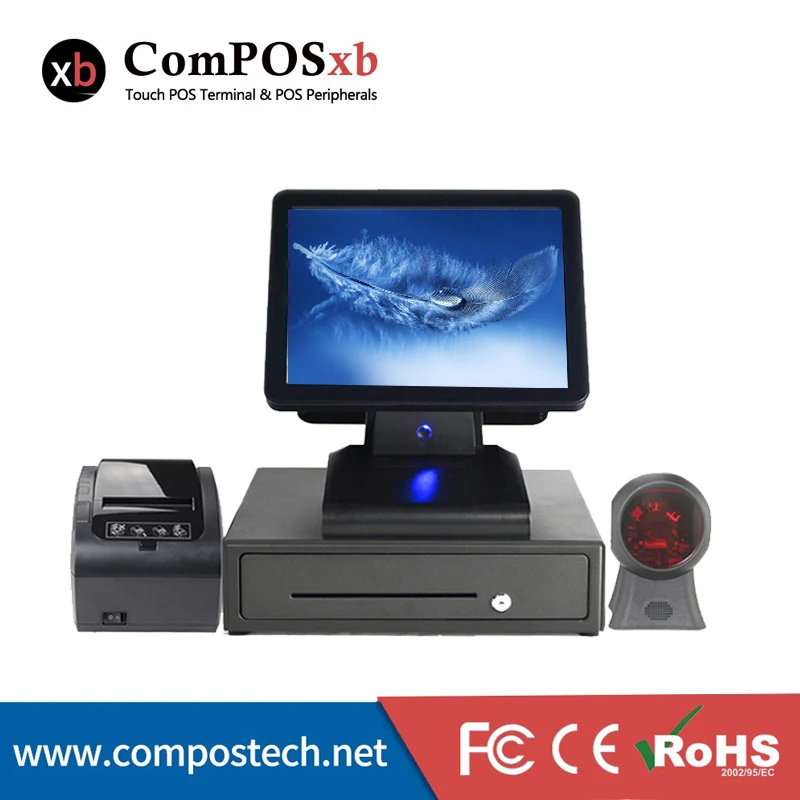 Black Профессиональный кассовый аппарат POS System 15 дюймов емкостный экран POS с 80 мм принтером/410 кассовый ящик/1D сканер для супермаркета - Цвет: Black