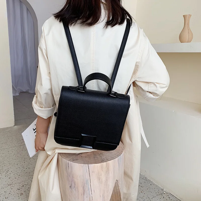 Women's PU Leather Backpack Door Lock Bag Casual Simple Double Shoulder Student Backpack Fashionable Large Capacity Travel Bag