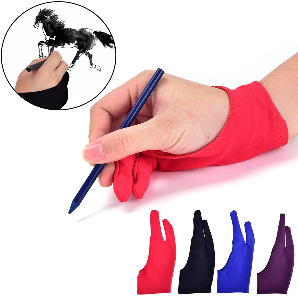 20.5CM Black Artist Drawing Glove For Any Graphics Drawing Tablet 2 Finger Anti-fouling,both For Right And Left Hand Size M