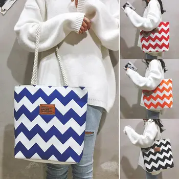 

New quality Pack 100% Premium Canvas Shopping Shoulder Tote Bags Fashion Casual Striped Large Capacity Travel Shoulder Handbag