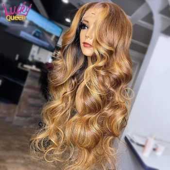 Lucky Queen Honey Blonde Body Wave Lace Front Wigs Pre-Plucked 13x4 Lace Frontal Wigs Highlight Wigs Human Hair Wigs For Women 2