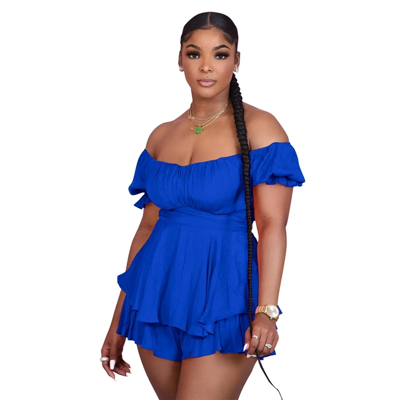 Women Sexy Off The Shouler Jumpsuits Summer Short Sleeve Ruffle One Piece Overalls Casual Loose Rompers Nightclub Party Bodycon