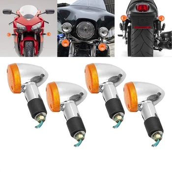 

Motorcycle Turn Signals Universal Chrome-Bullet Front Rear Turn Signal Lights for Honda Bobber Chopper Cruiser Yamaha(4 P