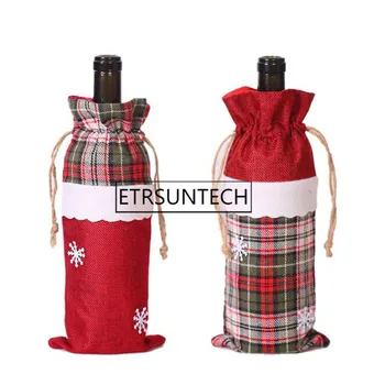 

100pcs Plaid Christmas Wine Bottle Cover Xmas Party Decoration Christmas Drawstring Gift Bag Champagne Red Wine Bottle Holder