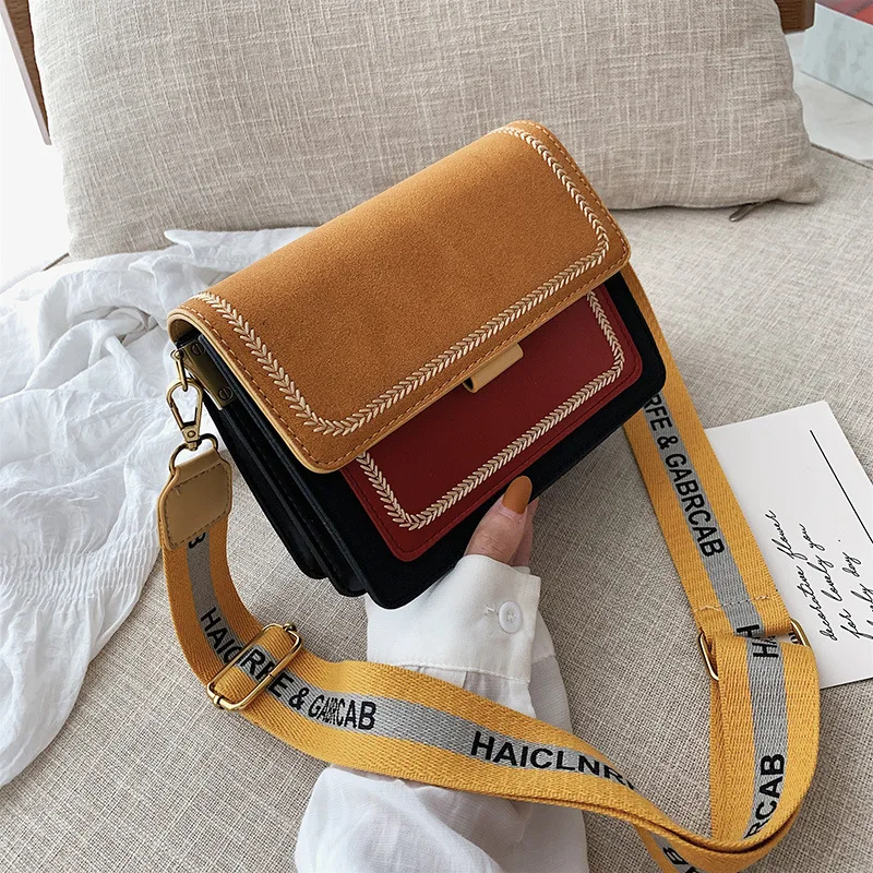 

2019 summer small bag female new style wild shoulder bag fashion hit color broadband slung small square bag