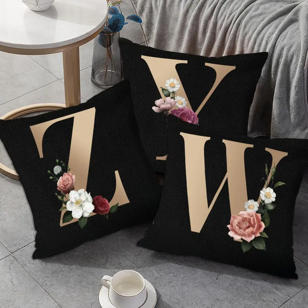 

45cm Breathable Seat Cushion Sofa Cover Pillow Case Dust-proof Golden Alphabet Printed Couch Car Cushion Slipcover Home Supplies